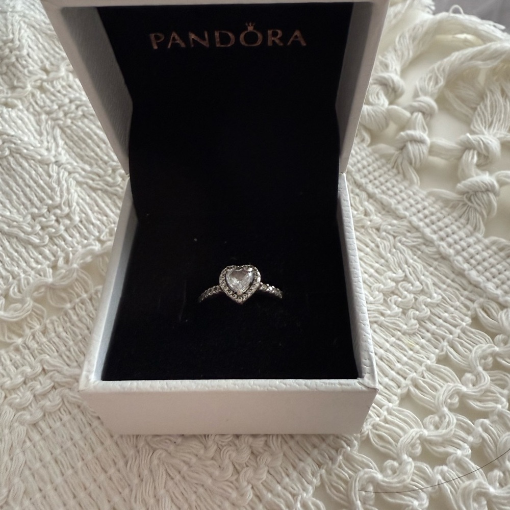 Pandora Silver Heart Ring with Sparkling Accents